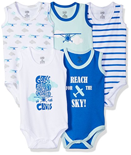Luvable Friends Unisex Baby Cotton Sleeveless Bodysuits, Airplane, 3-6 Months