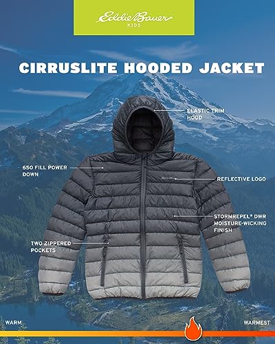 Eddie Bauer Kids' Jacket - Cirruslite Weather Resistant Down Coat For Boys And Girls - Insulated Quilted Bubble Puffer (3-20), Size 18-20, Iron #TOP1