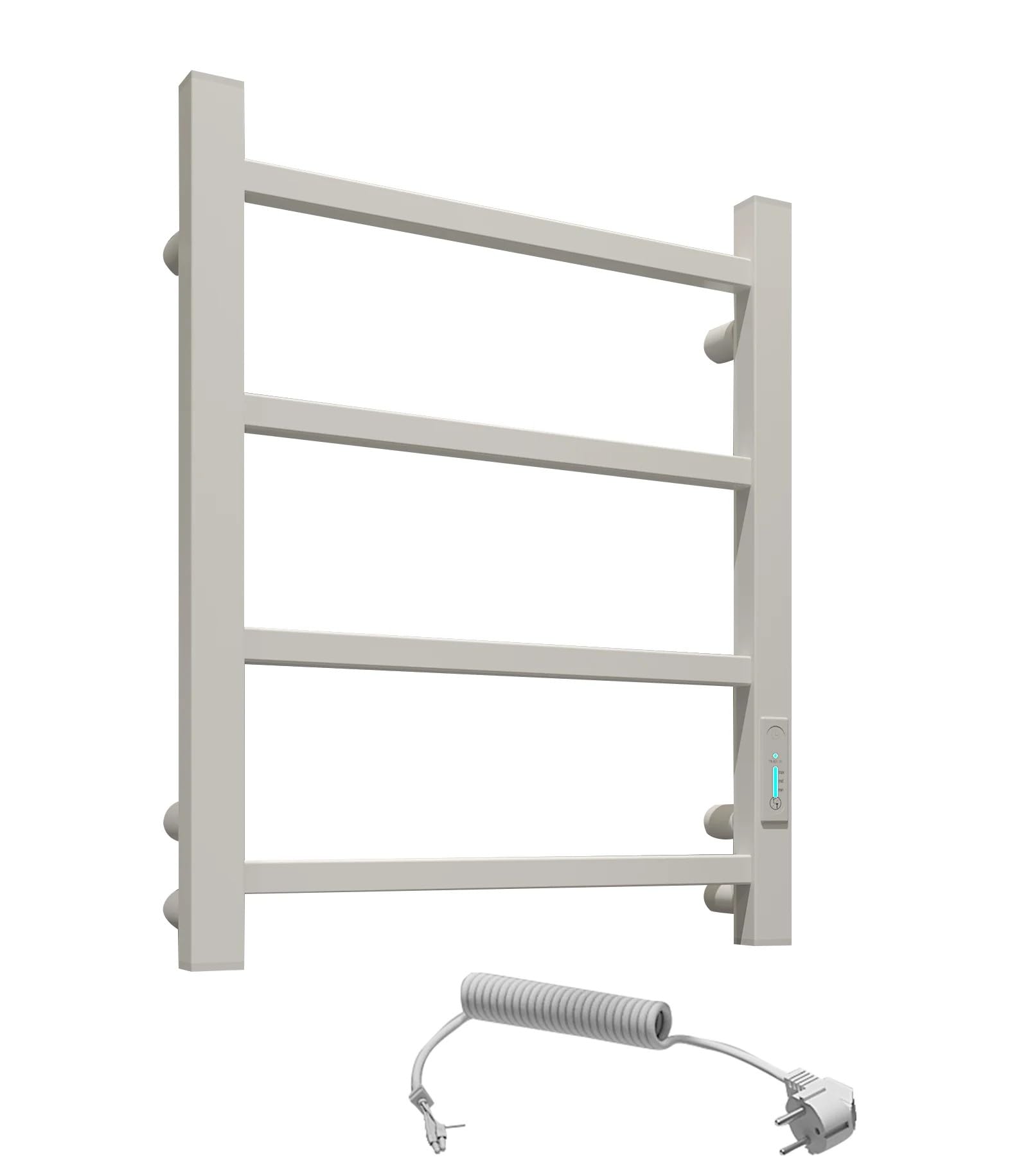 Elna Design grzejnik na ręczniki, biały, 45 W, 510 x 400 mm, elektryczny do wnętrz i nowoczesnej łazienki, kompaktowy z termostatem, timerem i eko, stal nierdzewna, montaż na ścianie, IP44