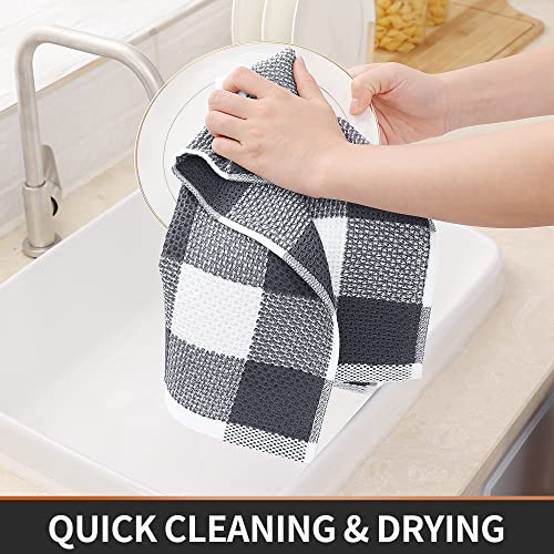 Homaxy 100% Cotton Waffle Weave Check Plaid Kitchen Towels, 13 X 28 Inches, Super Soft And Absorbent Dish Towels For Drying Dishes, 4-Pack, White & Dark Grey #TOP2