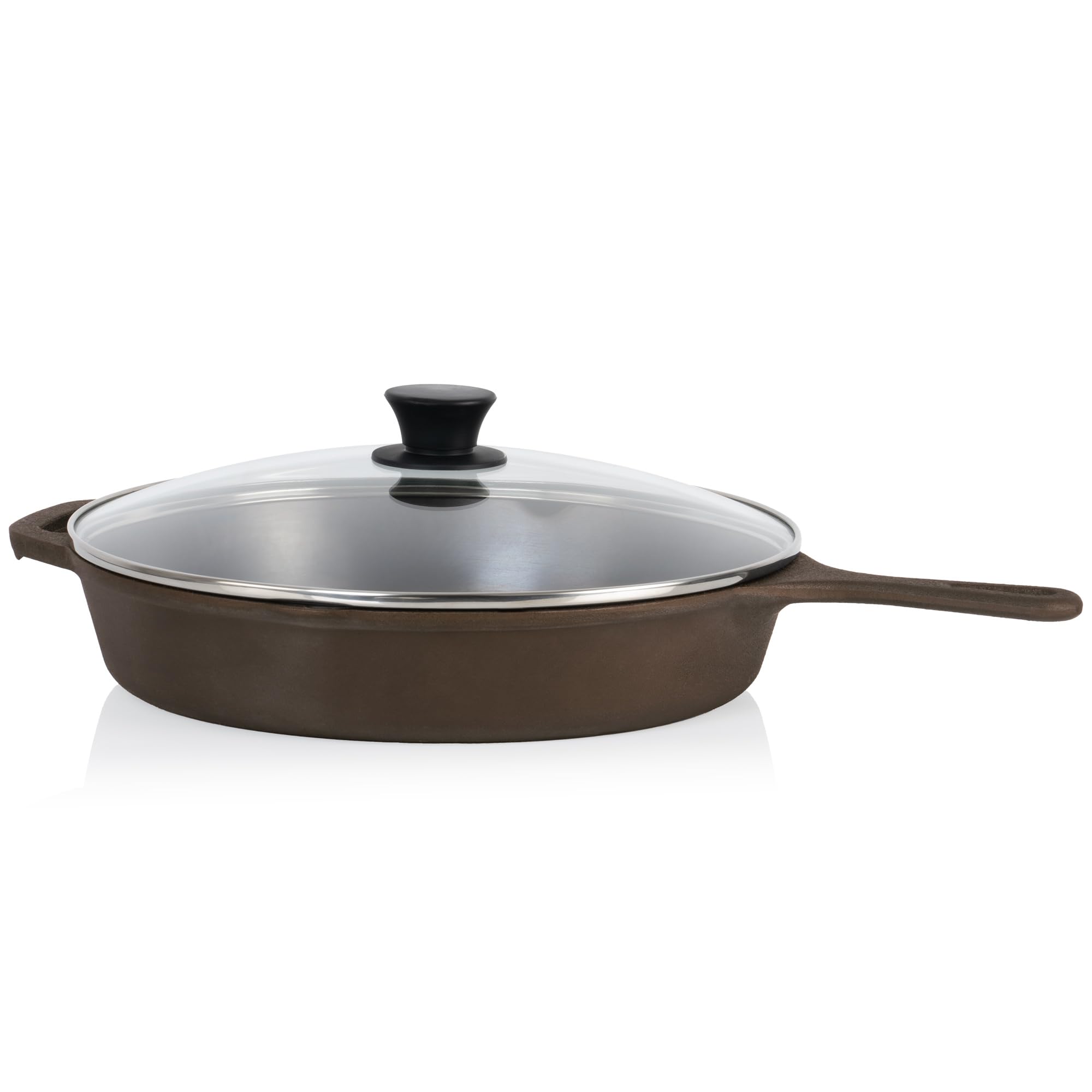 Mahlzeit Sartén de hierro fundido pulido con tapa, sartén con dos vertidos, tapa de la parrilla, sartén universal, sartén fundida pulida, sartén con tapa, borde alto (29,5 cm de diámetro)