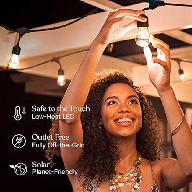 Brightech Ambience Pro Solar Powered Outdoor Patio String Lights - Commercial Grade 27 Ft Waterproof with 12 Edison Bulbs , Shatterproof LED - 2W , Soft White