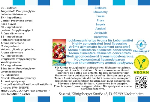 Fraise arôme concentré Sasami liquide 100 ml compatible préparation vegan