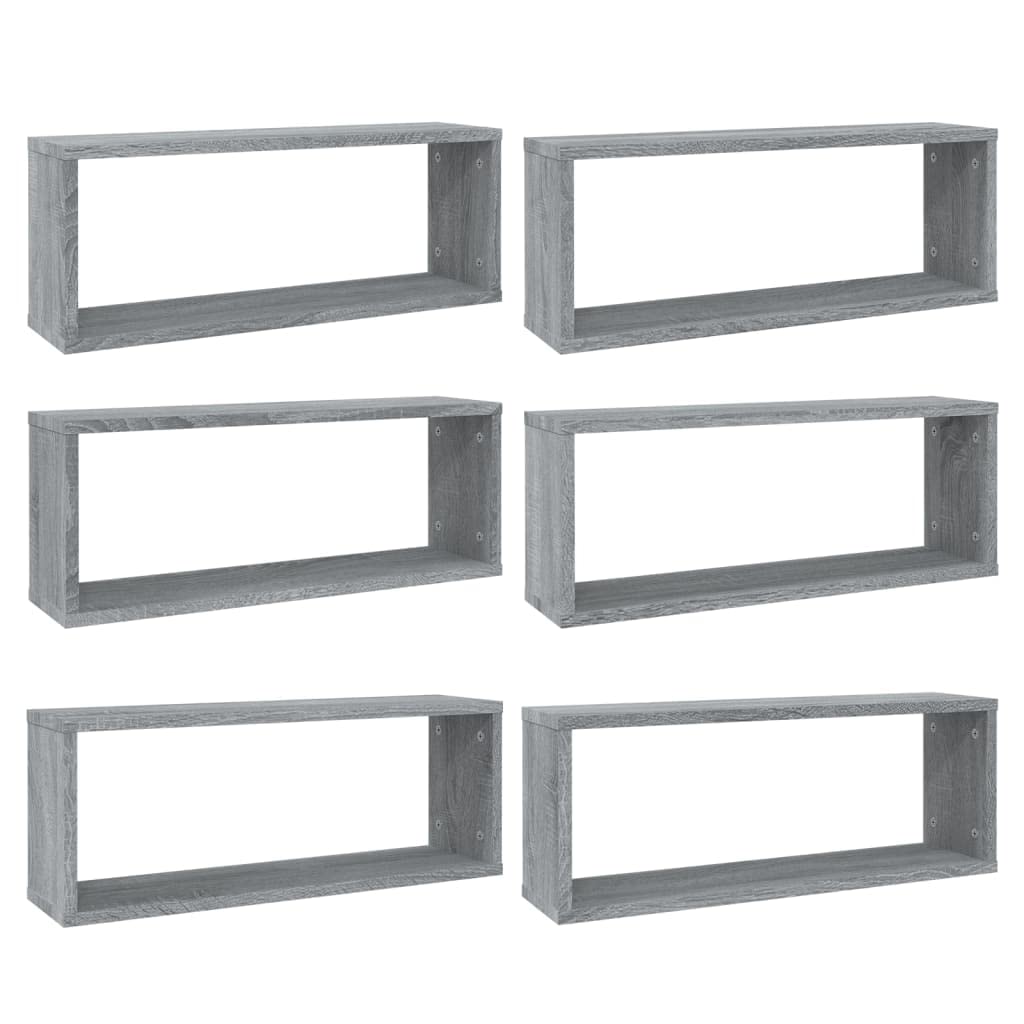 vidaXL 6X Estantes Cúbicos de Pared Aparador Mueble Dormitorio Entrada Estante Estantería Almacenaje Flotante Salón Madera Gris Sonoma