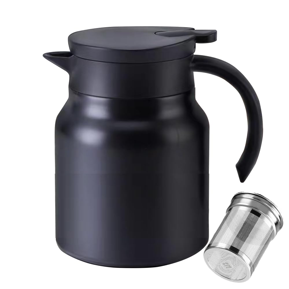 34oz Thermal Coffee Carafe,Tea Pot 316 Stainless Steel, Double Wall Vacuum Coffee Carafe | Hot & Cold Retention | BPA Free (black)