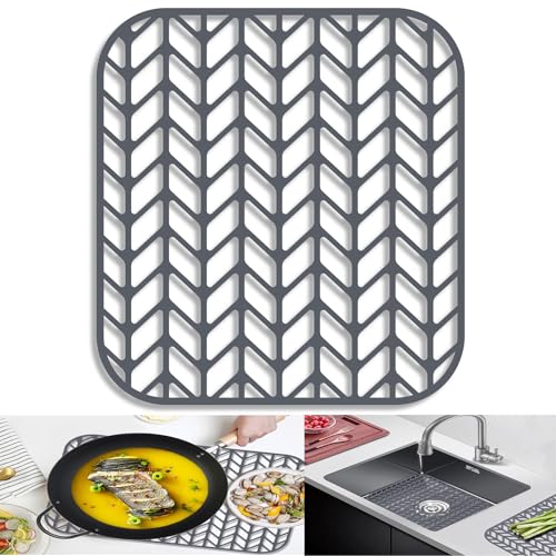AWOKE Sink Protectors for Kitchen Sink - 12.25" x 11.5" Sink Mat - Heat-resistant Easy-clean Silicone Sink Mat - for Protection of Stainless Steel Sink (Grey)