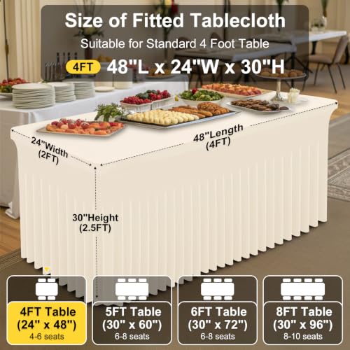 Image of Smiry 2 Pack Spandex Elastic Fitted Table Cloth Skirt for 4FT Table | Stretch Washable Table Cloth, Banquet Table Cover for Wedding, Party, Indoor & Trade Shows, (Beige, 48Lx24Wx30H)