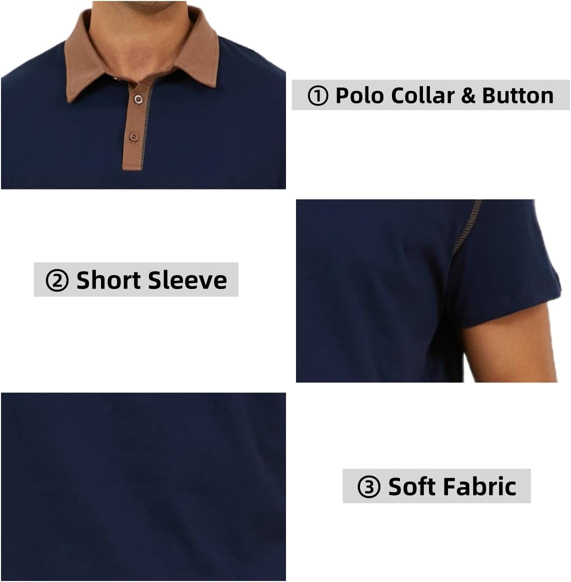 Mens Casual Polo Shirts Classic Short Sleeve Golf Shirt Fashion Button Cotton Top Summer Collared Polo Shirt X-Large Navy image 5 of 5 B0DSVNT8YX