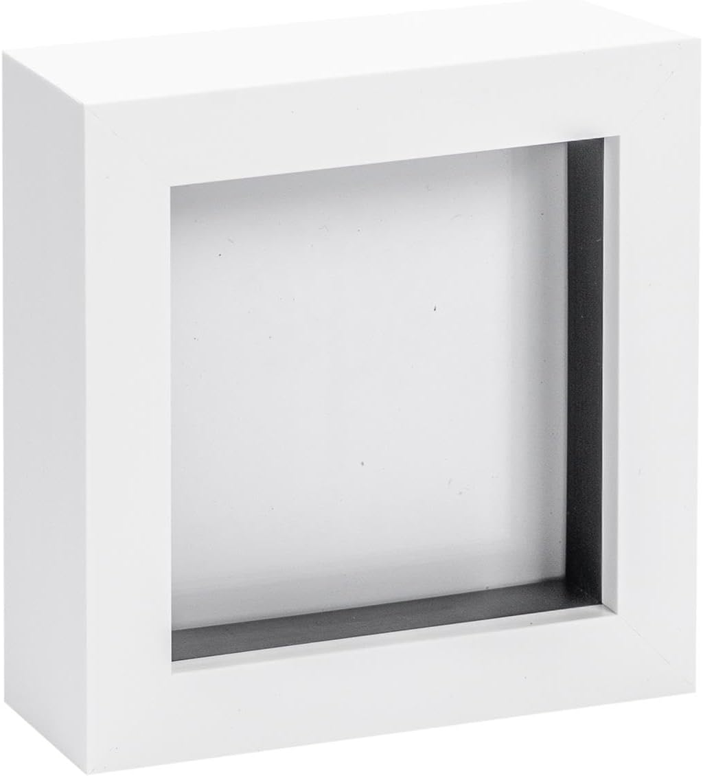 Nicola Spring 3D Shadow Box Photo Frame - 4 x 4 (10 x 10cm) - Pack of 1 - White 3D Photo Picture Frame Box Small Square Display Case for Crafts, Keepsakes, Wedding, Graduation
