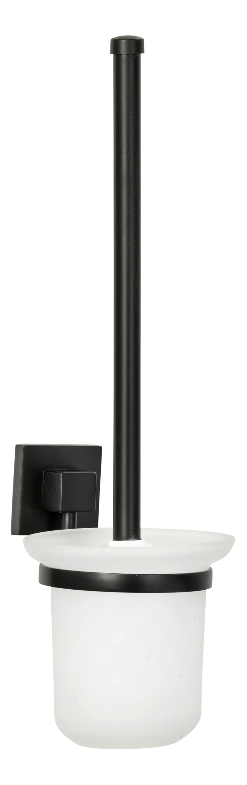 Brosse WC noire avec support en verre et zinc pour salle de bain moderne