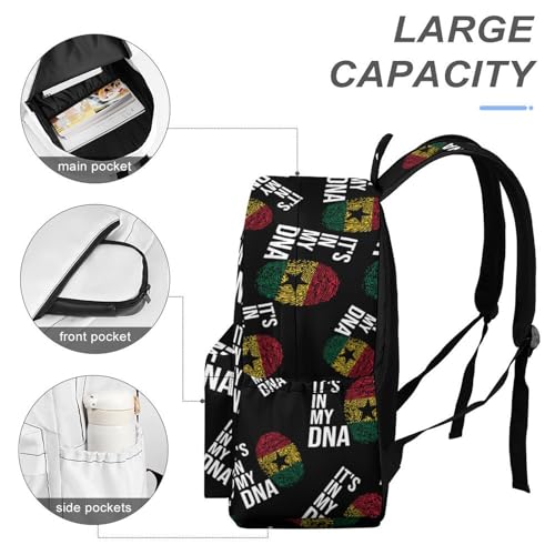 It's in My DNA Ghana Flag Cute Backpack Causal Daypack Travel Laptop Backpack Funny Print for Men Women 12 X 5.9 X 16.5 Inch4