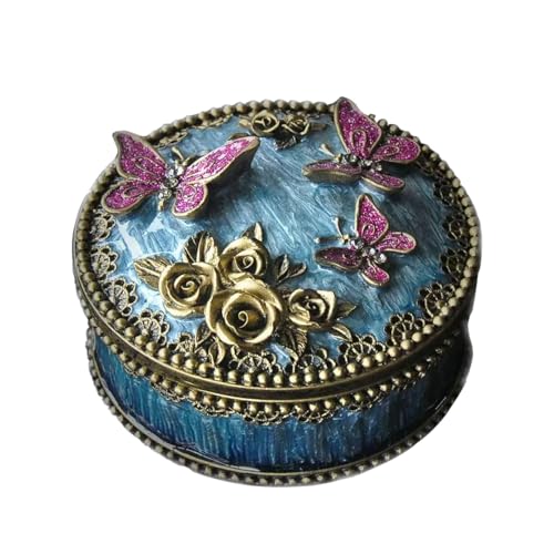 XinZhiRun Round Jewelry Box with Purple Butterfly...