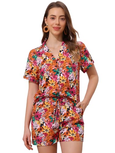 Ensemble hawaïen 2 pièces pour femme avec short et chemise fleurie d'été