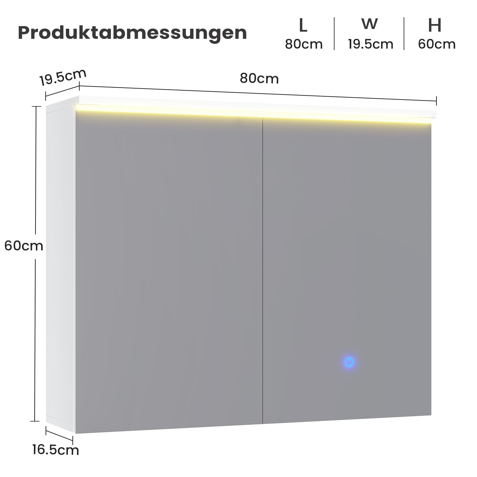 Spiegelschrank Bad mit LED-Beleuchtung und Steckdose 80x19,5x60 cm