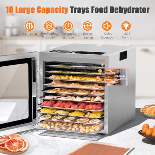 Image of Food Dehydrator for Jerky, 10 Stainless Steel Trays, 10 Presets with 48H Timer & Temp Control, 850W Food Dryer for Fruit, Meat, Herbs, Dog Treats, with Mesh Screens, Fruit Roll Sheet & Recipe Book