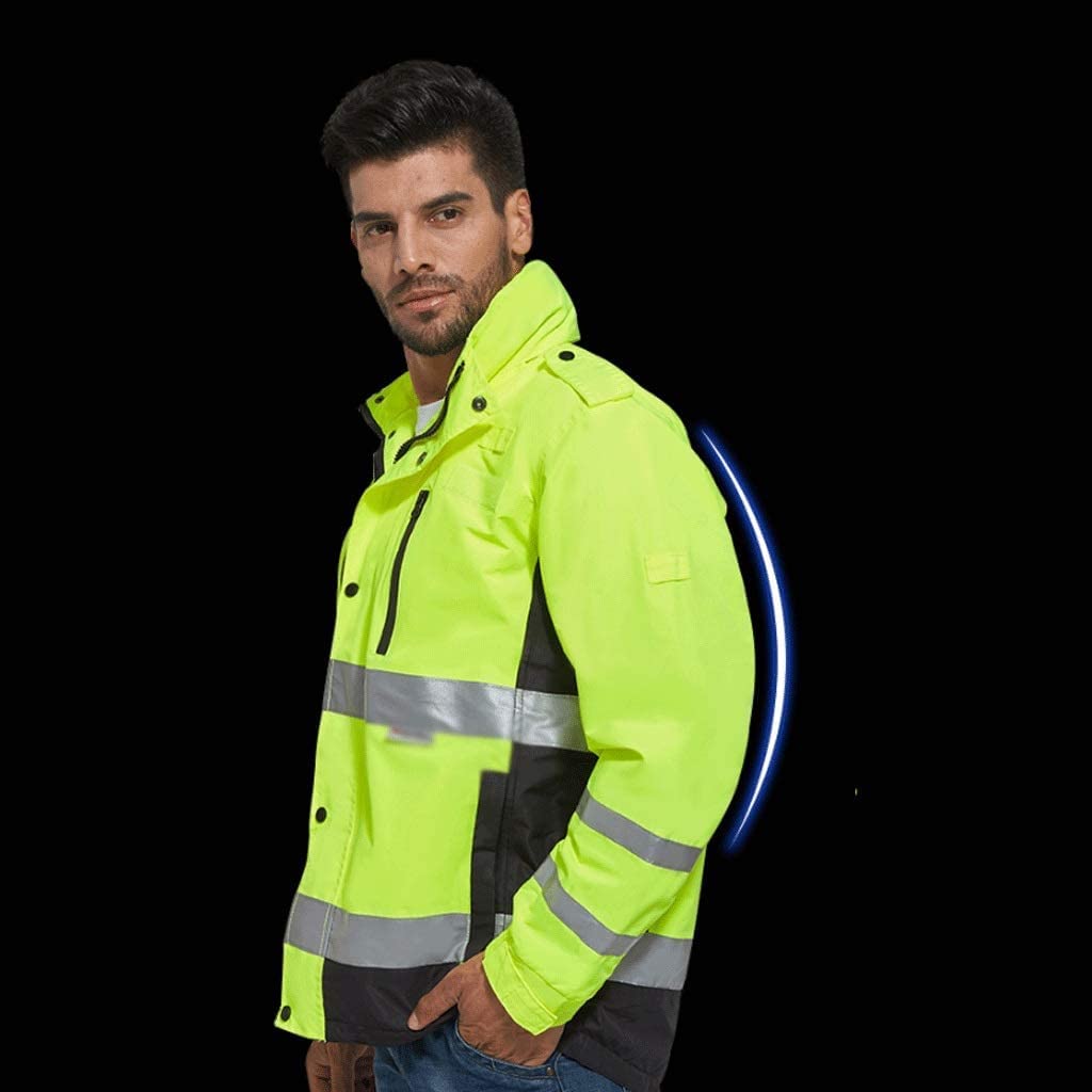 Alta Visibilidad de Seguridad de Seguridad de Trab Traje reflectante, chaqueta de seguridad de poliéster, chaleco reflectante de alta visibilidad de color amarillo fluorescente(Large)