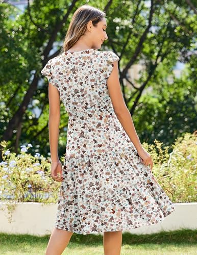 Image of ZEAGOO Womens Summer Casual Dresses Ruffle Sleeve V Neck Midi Dress Flowy Tiered Dress with Pockets Boho Sundresses