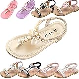 Mädchen Süß Sandalen mit Bowknot Pearl/Dorical Baby Prinzessin Schuhe Pantoletten Flip Flop Zehentrenner Halbsandalen Soft Sole Single Strandschuhe Flache Badesandale Sommerschuhe(Gold,34 EU)