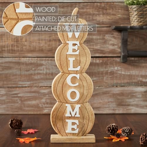 VHC Brands Tropical Wood Pumpkin Stack Welcome Wooden Sign Large 24.5x8.25x3, Fall and Thanksgiving Home Decor for Tables and Shelves, Indoor Decorations for Tabletop - Image 3