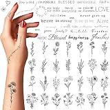 Temporary Tattoos For Women -110 Temporary Tattoo Stickers Of Flowers & Phrases- Fake Tattoos Tempor