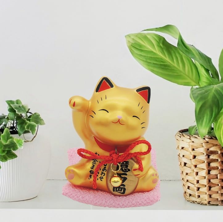 Amazon.co.jp: 縁猫屋お金招き猫風水座布団付き 招き猫 置物 開運招福