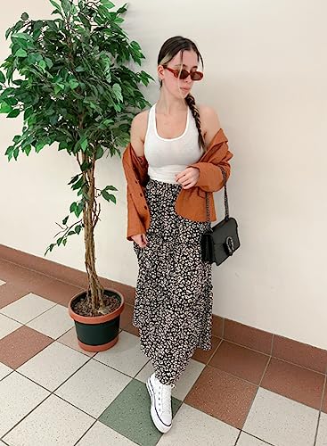 Image of Happy Sailed Womens Floral Print Boho Maxi Skirt Elastic High Waist Pleated Ruffle Flowy Long Skirts S-XL