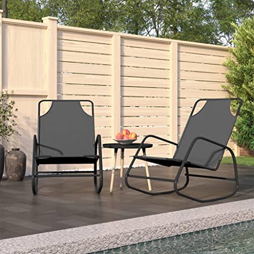toolkix Hamaca mecedora 2 piezas gris de acero y textileno transpirable con respaldo ajustable y reposapiés para jardín, balcón, terraza, plegable y resistente a la intemperie para momentos de relax
