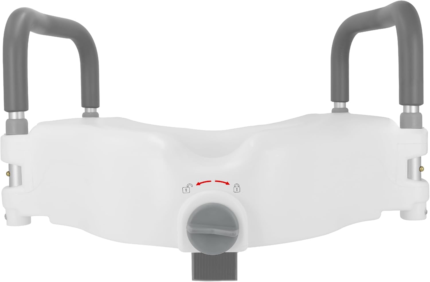 Vaunn Medical raised toilet seat with removable padded grab bar handles and locking mechanism, white commode booster