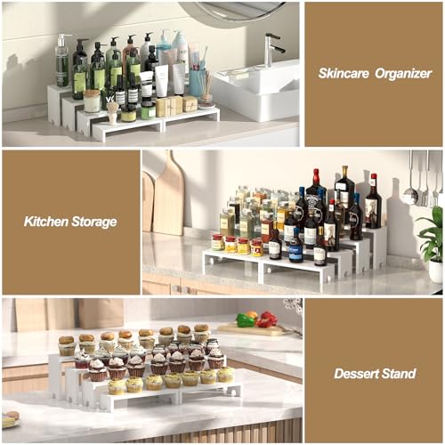 Image of 4 Set White Wood Tiered Riser Display Stands for Vendor Events,Stackable Wooden Cupcake Stand,Farmhouse Decor Wood Dessert Table Display Set,Vendor Booth Display Items,Food Display Risers for Party
