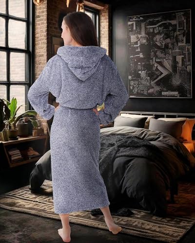 Image of Alexander Del Rossa Womens Fluffy, Fuzzy Robe for Women,Women's Long Hooded Robes, Plus Size