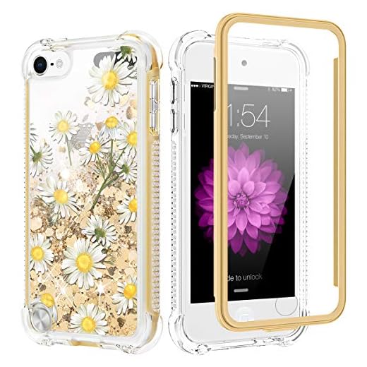 Caka iPod Touch 6 Case, iPod Touch 5th 6th 7th Glitter Case Bling Sparkle Girly Girls Women Liquid Fashion Flowing Bumper Cushion Protective Full Body TPU Chamomile Case for iPod Touch 5 6 7 (Daisy)