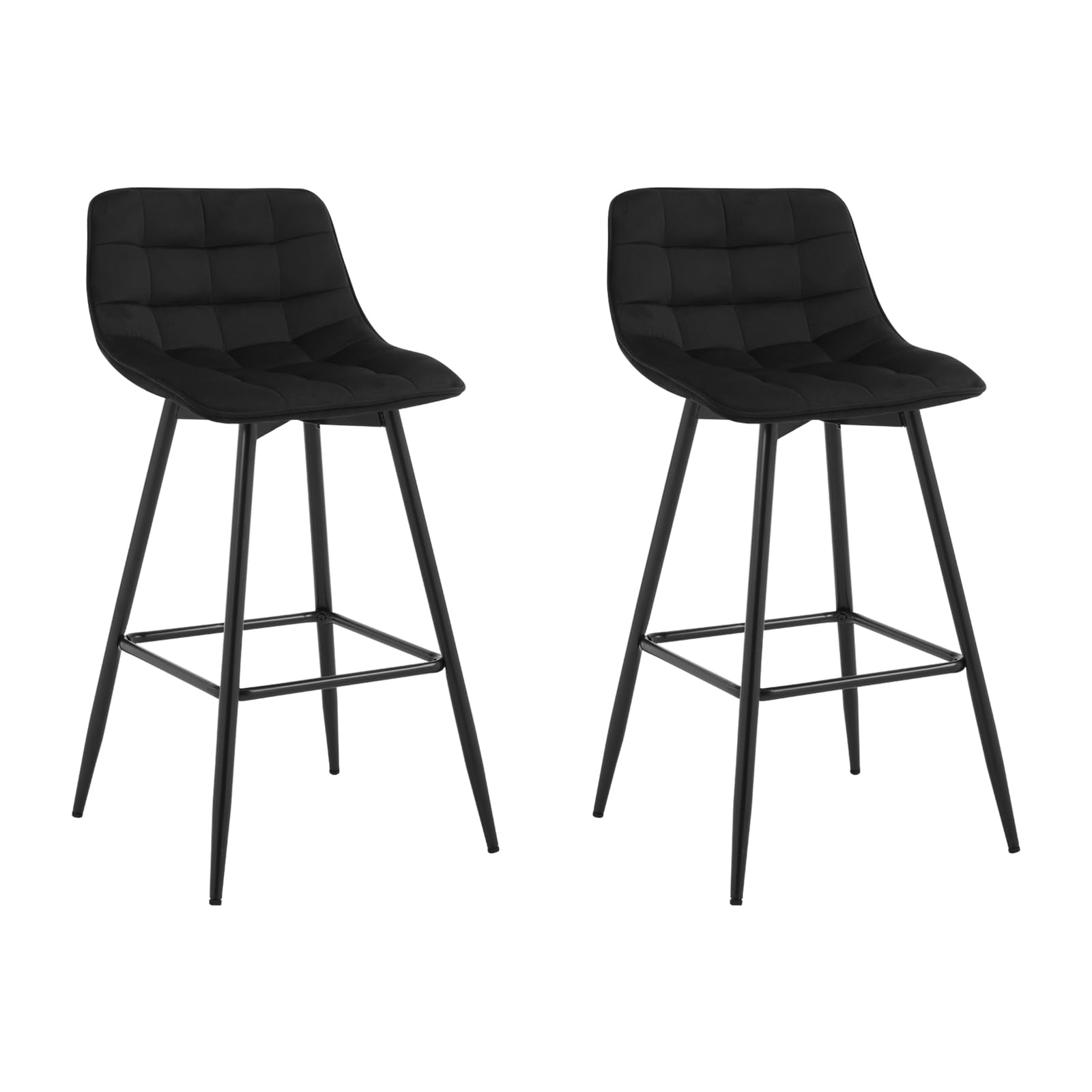 WOLTU Barhocker 2er Set Designer Barstuhl Hocker Tresenhocker Bistrohocker mit Fußstütze Samt Metall Schwarz