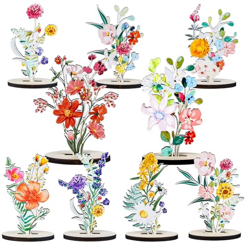 refavor Wooden Wildflower Party Decorations - 9PCS Flower Birthday Table Sign Decor Wooden Baby in Bloom Baby Shower Decorations Wildflower Baby Shower Decor Supplies Floral Party Wedding Decoration