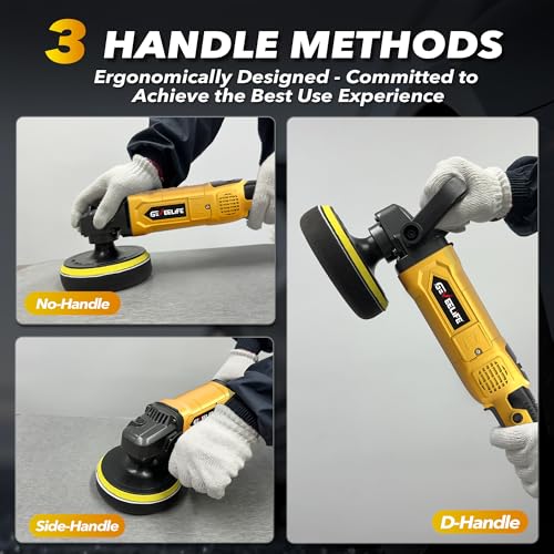 Image of GEVEELIFE Buffer Polisher, 6 Inch /7 Inch 1600W Rotary Car Buffer Polisher Waxer, 7 Variable Speed 1000-3500 RPM, Detachable Handle for Car, Boat Sanding, Polishing, Waxing(Yellow)