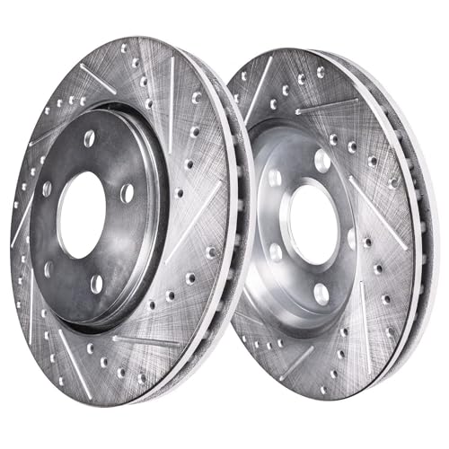 Image of Detroit Axle - 2.5L Front Brake Kit for 2007-2012 Nissan Sentra | Drilled & Slotted Disc Brake Rotors Ceramic Brake Pads Replacement: 11.65 inch inch Rotors