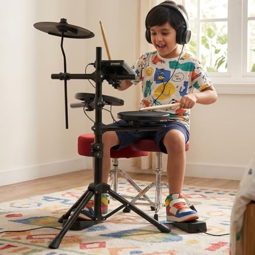 Image of Kadence MT10L Home Series 3-Piece Kids Electric Drum Kit | Mesh Pads | Built-in Songs & Metronome | USB-MIDI | Headphone Support | Black