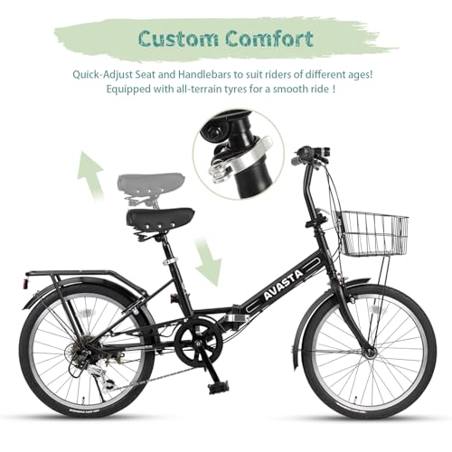 AVASTA Quartet 20 24 Inch Folding Bike with 7-Speed, Dual C-Brake, Fender, Rear Rack and Bicycle Basket, Mutiple Colors - Image 5