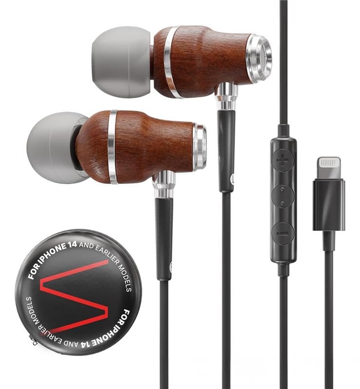 Image of Symphonized NRG MFI Earbuds, Certified Lightning Earbuds Compatible with Apple iPhone /iPad /iPod, Genuine Bubinga Wood in-Ear Noise Isolating Earphones, Stereo Wired Headphones (Black)