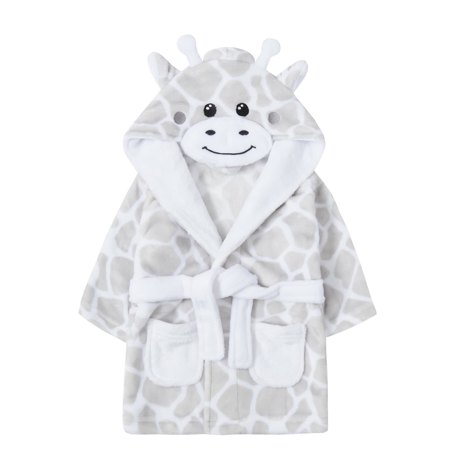 Style It Up Men's White/Grey Giraffe Baby Boy Girl Babies Dressing Gown Robe Plush Fleece Velvet Soft Cosy Warm Gift (Giraffe, 6-12M