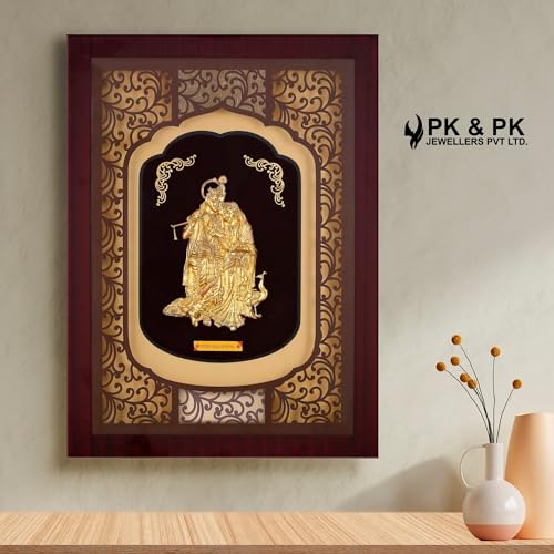 Image of Pk & Pk Jewellers Radha Krishna with Peacock | 24KT Gold Frame | Elite Collection | Super Large Size [66x89 cm] (For Premium Gift, Temple, Wall Decor, Home Decoration)