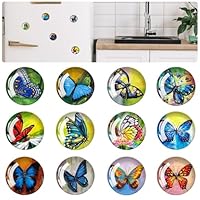FuninCrea 12 Pack Butterfly Fridge Magnets 3D Glass Notice Board Office Magnets Set Vintage Butterfly Small Fridge Magnets Decorative Refrigerator Magnets for Home Office Whiteboard (04#)