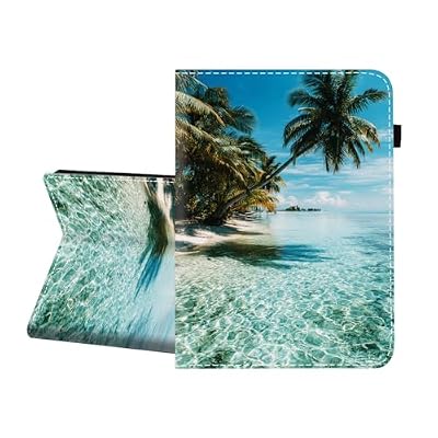 CICPLKSE Case for Samsung Galaxy Tab A 10.1 2019 Model SM-T510/T515/T517,Premium PU Leather Cover with Auto Sleep Wake,Beach with Palm Trees
