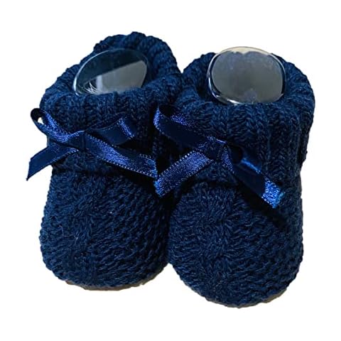 KAM LABELZ Newborn Baby Boys Girls 1 Pair Cute Acrylic Knitted Booties| Soft Cable knit With Ribbon Bow| 0-3 Months| One Size (Navy) Cover