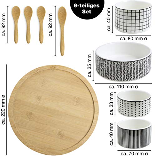 Moritz & Moritz 4 x witte dipschalenset met houten plank, dipschaaltjes voor snackschalen, keramiek, dipschalenset, kleine kommen als sausschaaltjes, snackschalen, dessertkommen - Image 3