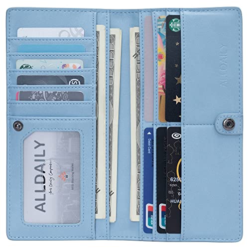 Image of Alldaily Ultra Slim Thin Women Wallet RFID Blocking Credit Card Holder Bifold Long Ladies Billfold (Light Blue)