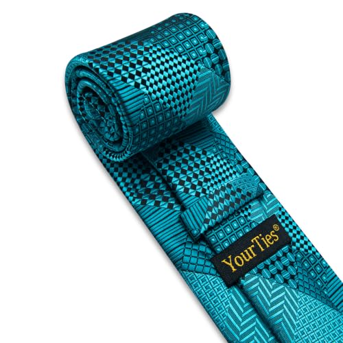 Image of YourTies Striped Plaid Ties for Men Silk Formal Necktie Set | 3.15 inch(8cm) Woven Jacquard Mens Ties with Necktie Pocket Square Cufflink Tie Clip Lapel Pin for Wedding Business Party
