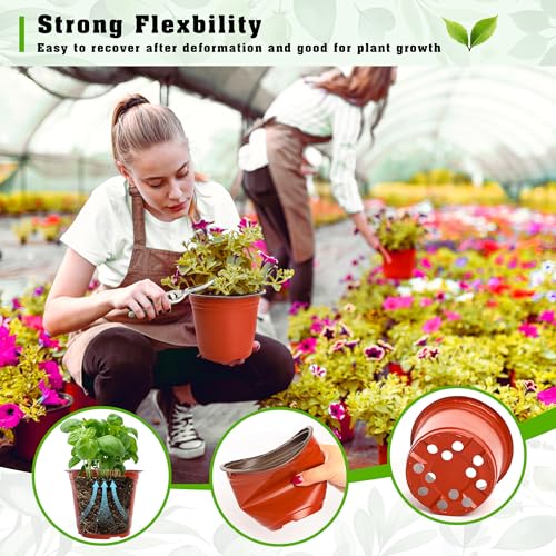 TDHDIKE 6 Inch Plastic Plant Nursery Pots (100pcs Pots and 100pcs Plant Labels) Seedling Flower Plant Container (Red) Seed Starting Pots Indoor/Outdoor - Image 5
