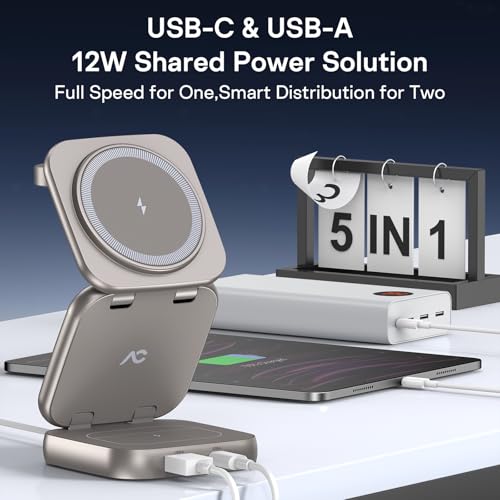 Image of 5-in-1 Wireless Charger for MagSafe, AC ISLAND Portable Travel Charging Station, 35W Max Qi2 Fast Foldable Magnetic Stand, Evolved for iPhone 17-12 Series, Apple Watch, AirPods (with 35W Adapter)