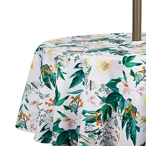 Ehousehome Outdoor and Indoor 60inch Round Tablecloth with Umbrella Hole and Zipper, Waterproof Zippered Patio Table Cloths, Spring/Summer Table Covers for Backyard Circular Table/BBQs/Picnic