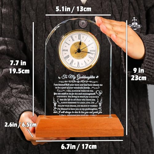 Image of Arikyrist Goddaughter Gift Glass Clock with Wooden Light Base, Gifts from Godmother Godfather Crystal Keepsakes to My Goddaughter on Birthday Graduation Christmas Baptism Ideas